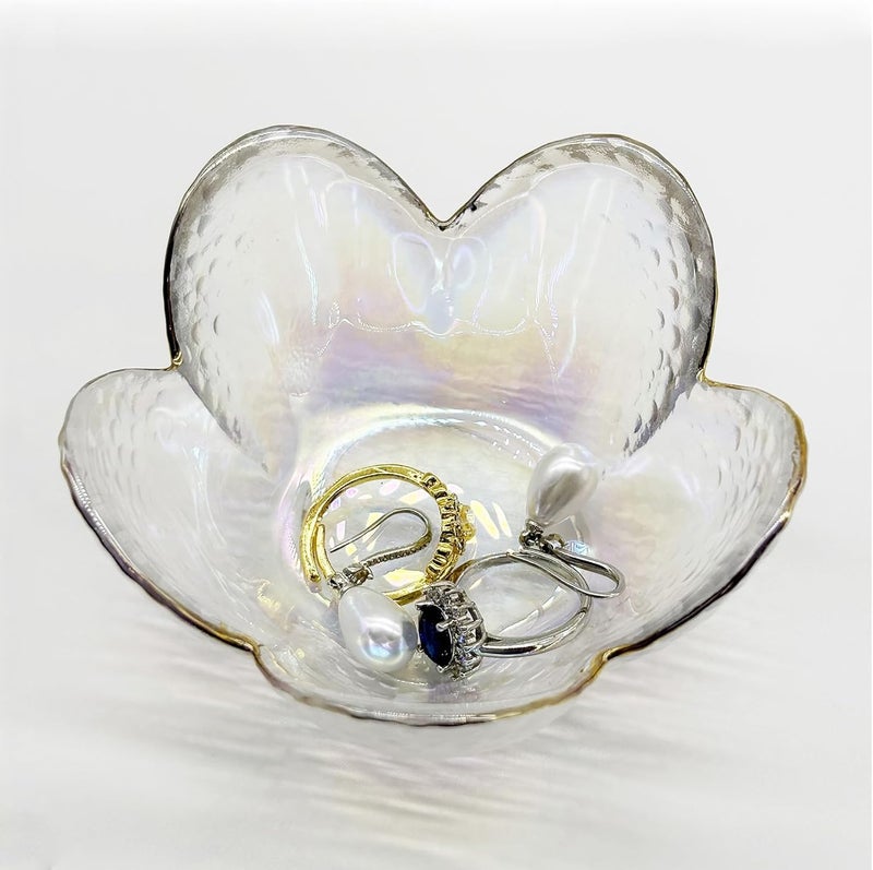 BESSKON Flower Ring Dish Jewelry Tray, Glass Jewelry Dish Tray, Aesthetic Room Decor Small Trinket Dish, Nightstand Jewlery Ring Holder Dish, Bathroom Jewelry Plate Bowl for Rings Earrings Gift (White) - Image 4